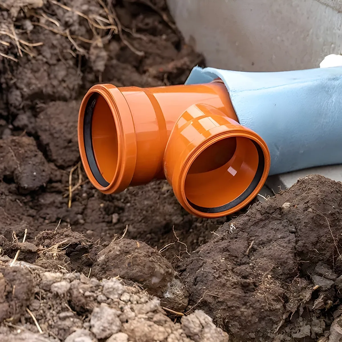 Water line replacement Gastonia NC project showing underground pipe installation near a home's foundation